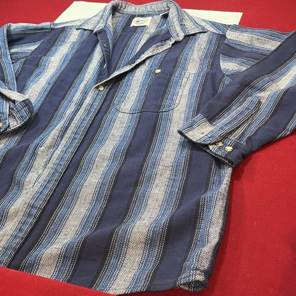 XL Bay Area Traders BLUE HERRINGBONE STRIPED Flannel Shirt buttons HEAVY RUGGED - Picture 7 of 12